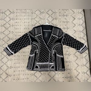 Black Velvet Embellished Beaded Oversized Blazer